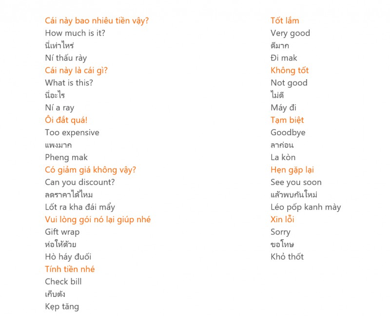 Những câu nói thông dụng khu du lịch Thái Lan
